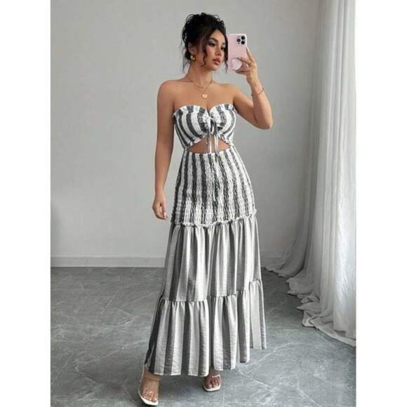 2025 Summer New Arrival Wrap Bust Elegant Blue & White Striped Sexy - Picture 5 of 8